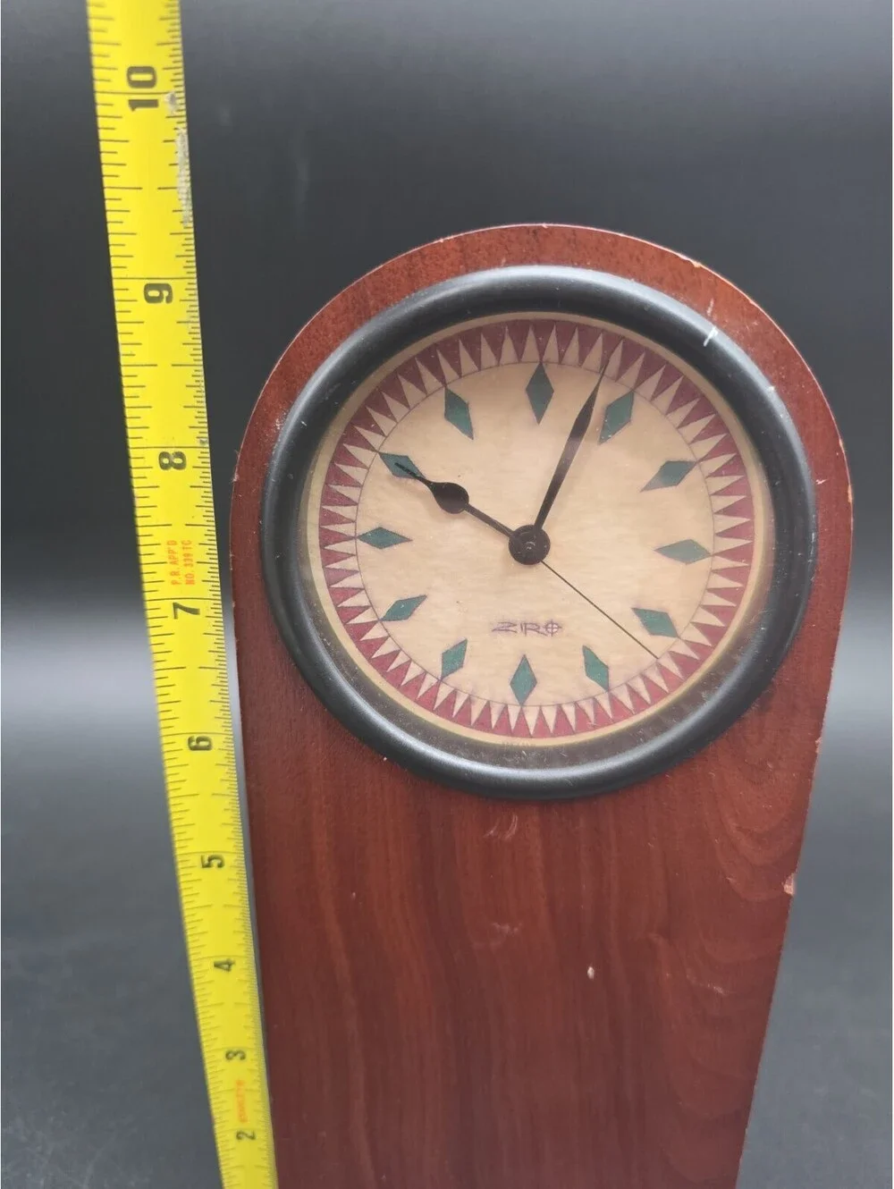Vintage Moon Phase Tabletop Clock Ziro Wood Case Battery Operated Germany